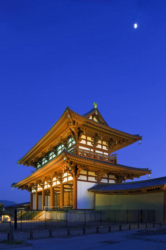 无人,家,宫殿,竖图,室外,夜晚,仰视,旅游,度假,名胜古迹,标志建筑,地标,建筑,奈良县,日本,亚洲,阴影,遗迹,光线,影子,房屋,屋子,月亮,灯光,月光,古迹,文物,娱乐,建设,古建筑,楼房,住宅,蓝色,蓝天,天空,天,享受,休闲,旅游胜地,放松,明亮,宫廷,古文明,东亚,本州,本州岛,日本国,近畿地方,奈良,近畿,县厅,皎洁,王宫,奈良市,彩图,低角度拍摄,房子,皇宫,平城京,平城宫