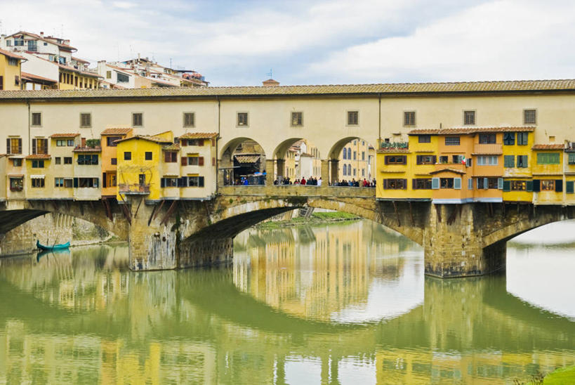 横图,室外,白天,城市,建筑,意大利,反射,拱门,古城,桥,摄影,意大利文化,托斯卡纳区,维基奥桥,亚诺河,彩图