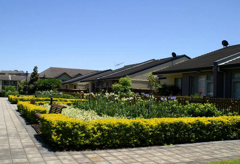 无人,横图,室外,白天,建筑,澳大利亚,花坛,房屋,庭院,人行道,郊区,花,摄影,悉尼,万里无云,树篱,彩图