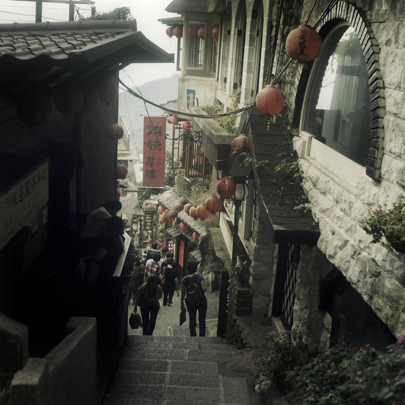 方图,俯视,室外,白天,旅游,城市,台湾,灯笼,小路,台阶,茶馆,摄影,中国文化,彩图,高角度拍摄,旅行,传统文化