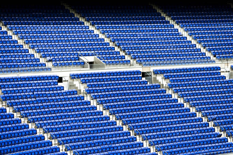 无人,横图,俯视,室外,白天,运动,西班牙,巴塞罗那,一排,许多,丰富,整齐,看台,很多,体育场,排列,蓝色,摄影,队列,彩图,高角度拍摄