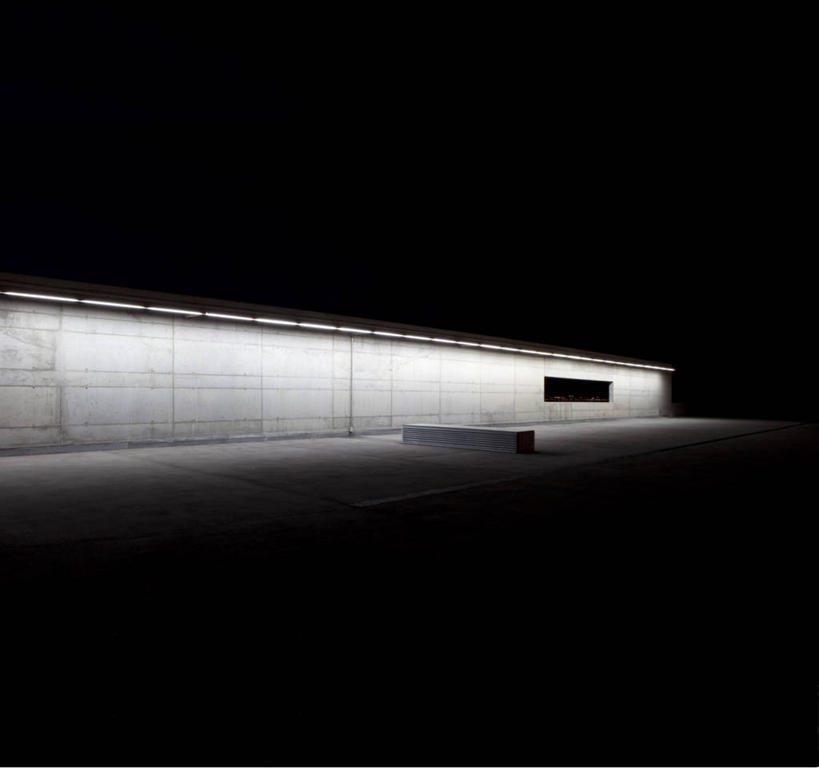 无人,横图,黑白,室外,夜晚,建筑,巴塞罗那,墙,混凝土,摄影,照亮,简单,透视图