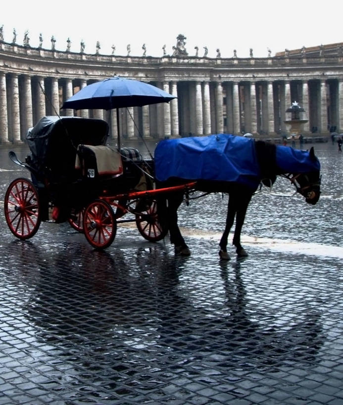 无人,广场,站,竖图,室外,白天,雨,城市,建筑,马,意大利,伞,古城,天气,首都,运输,摄影,等,意大利文化,圣彼得广场,柱廊,彩图
