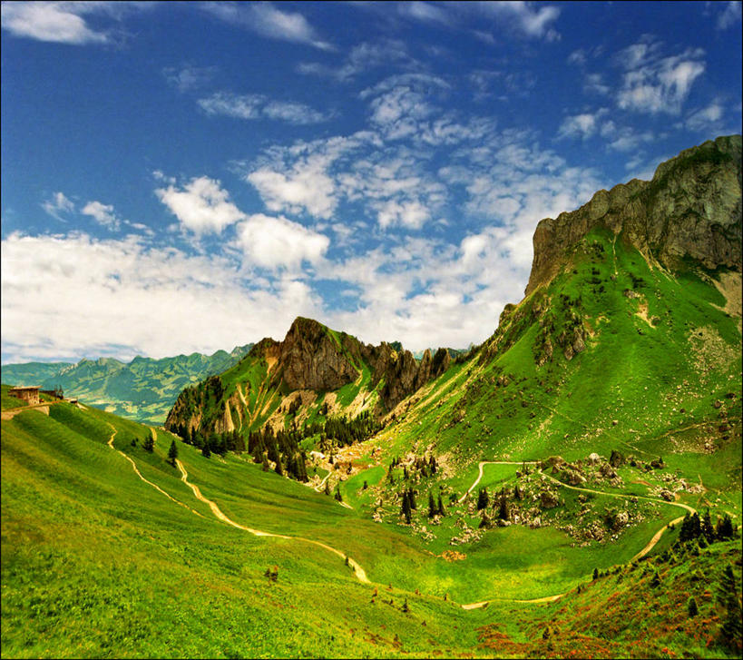 无人,横图,俯视,室外,白天,山,瑞士,地形,草,风景,天空,摄影,宁静,阿尔卑斯山脉,彩图,高角度拍摄