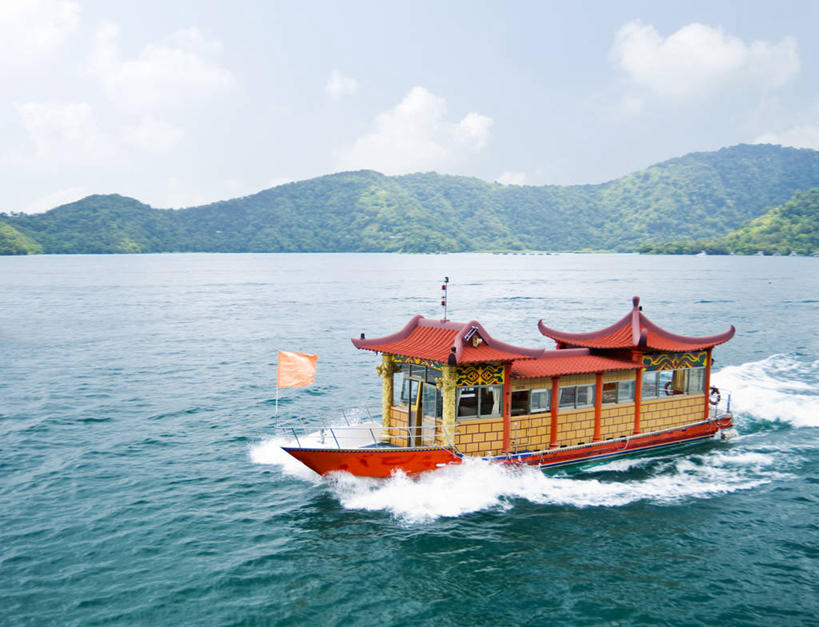 无人,横图,室外,白天,旅游,山,日月潭,台湾,风景,运输,摄影,观光船,彩图,旅行