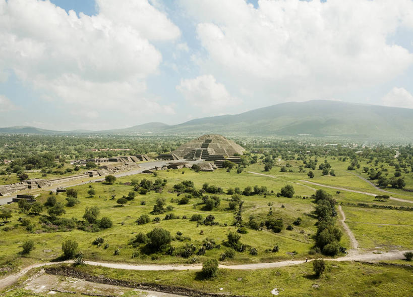 无人,横图,室外,白天,山,建筑,路,墨西哥,地形,废墟,风景,金字塔,摄影,拉丁美洲,狄奥提瓦康,古代文明,彩图