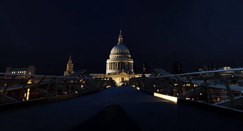 无人,横图,室外,夜晚,天际线,英国,首都,英格兰,圣保罗大教堂,摄影,圆顶建筑,英国文化,伦敦千禧桥,彩图,大教堂