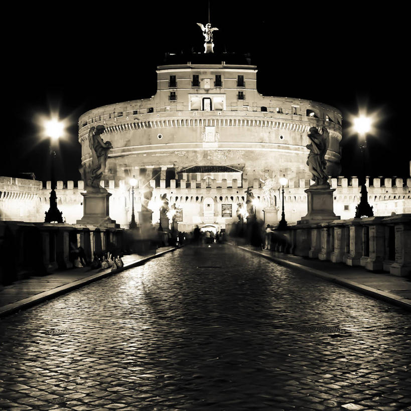 方图,阶调图片,室外,夜晚,建筑,路灯,意大利,雕像,小路,首都,历史,摄影,宁静,照亮,意大利文化,彩图