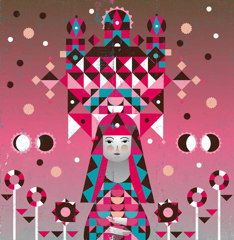 成年人,一个人,竖图,插画,正面,童话故事,数码,科技,西班牙,巴塞罗那,仅一个女性,阴影,形状,对称,神话,网络,月亮,高光,几何,计算机图形,合成,图画,画,电脑合成图,数码合成图,合成图,肖像,漫画,写实,具体,具象,式样,想法,设计,半身,彩图,影棚拍摄