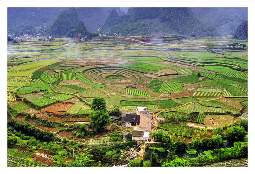 无人,横图,俯视,航拍,室外,白天,美景,地形,景观,田地,岩床,喀斯特,树,风景,自然,景色,摄影,宁静,岩层,鸟瞰,自然风光,地貌,贵州省,式样,岩石,彩图,高角度拍摄