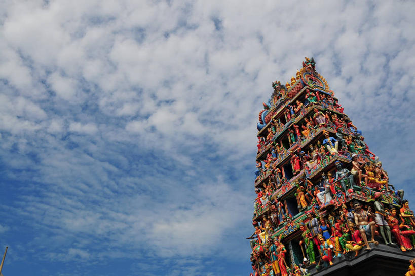 无人,寺庙,横图,室外,白天,仰视,建筑,新加坡,云,唐人街,历史,天空,地标建筑,摄影,宗教,宗教建筑,印度文化,印度教,彩图,低角度拍摄