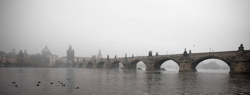 无人,横图,全景,室外,河流,水,建筑,欧洲,捷克,反射,拱门,桥,黎明,首都,联系,摄影,宁静,中欧,捷克共和国,万里无云,波西米亚,布拉格,查理大桥,彩图,旅行