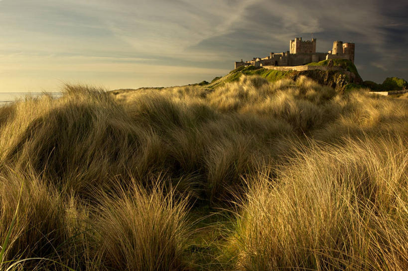 无人,横图,室外,风,建筑,日光,英国,城堡,云,干草,黎明,历史,天空,自然,摄影,早晨,诺森伯兰郡,彩图