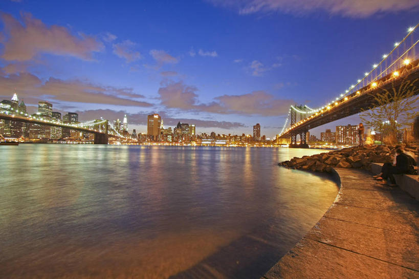 横图,室外,夜晚,河流,城市,建筑,摩天大楼,纽约,美国,云,桥,联系,天空,运输,摄影,吊桥,照亮,纽约州,布鲁克林桥,曼哈顿桥,彩图,东河