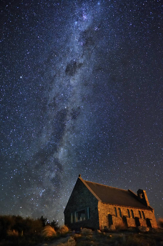 无人,教堂,竖图,室外,夜晚,神秘,新西兰,天空,摄影,星系,宁静,基督教,宗教建筑,彩图