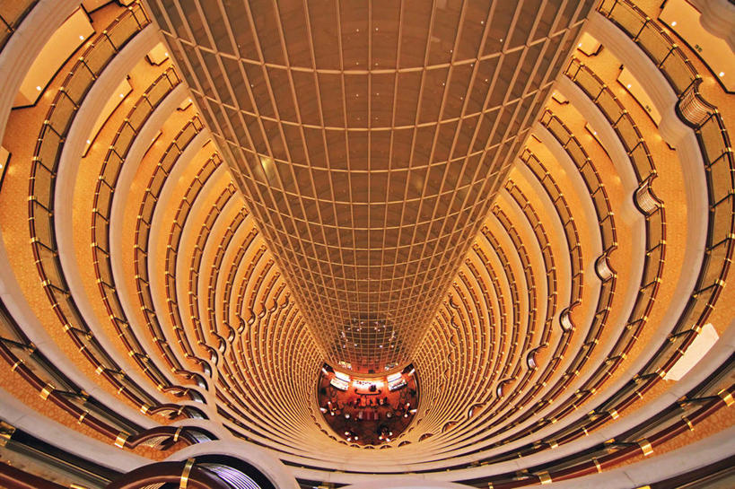 无人,横图,俯视,室内,白天,重复,建筑,上海,亚洲,圆形,柱子,宏伟,现代,金茂大厦,摄影,照亮,式样,彩图,高角度拍摄