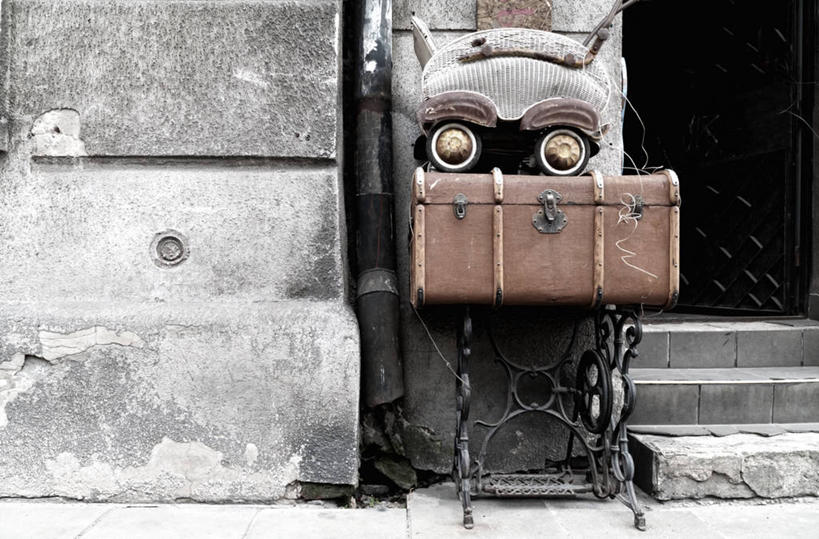 无人,横图,室外,白天,楼梯,手提箱,波兰,皮革,婴儿车,摄影,古董,克拉科夫,彩图