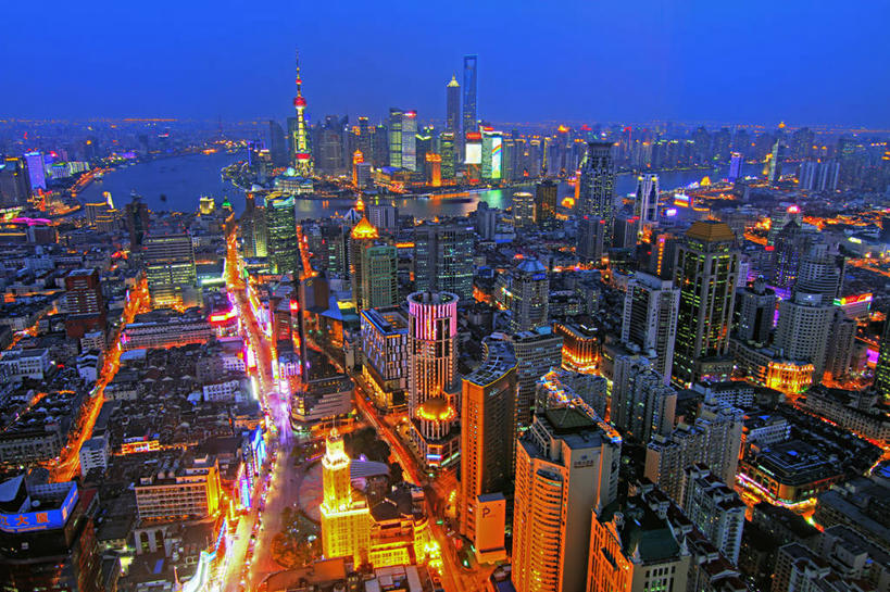 无人,横图,俯视,航拍,室外,夜晚,度假,夜生活,美景,天际线,城市风光,城市,建筑,摩天大楼,上海,景观,娱乐,浦东,享受,休闲,景色,放松,摄影,照亮,鸟瞰,浦西,发展,万里无云,彩图,高角度拍摄