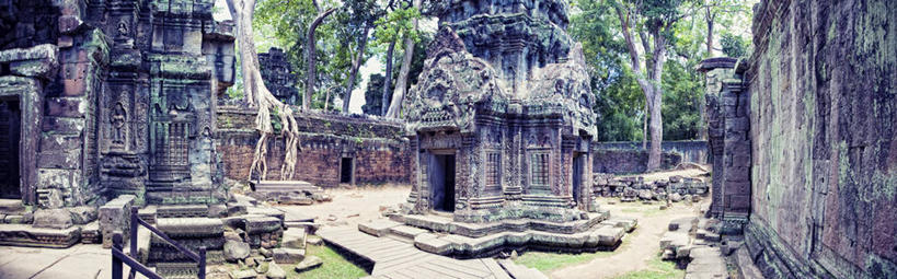 无人,寺庙,横图,全景,室外,白天,建筑,柬埔寨,历史,废墟,树,摄影,宗教,宗教建筑,塔普伦寺,暹粒省,古代文明,吴哥,彩图,传统文化,柬埔寨文化