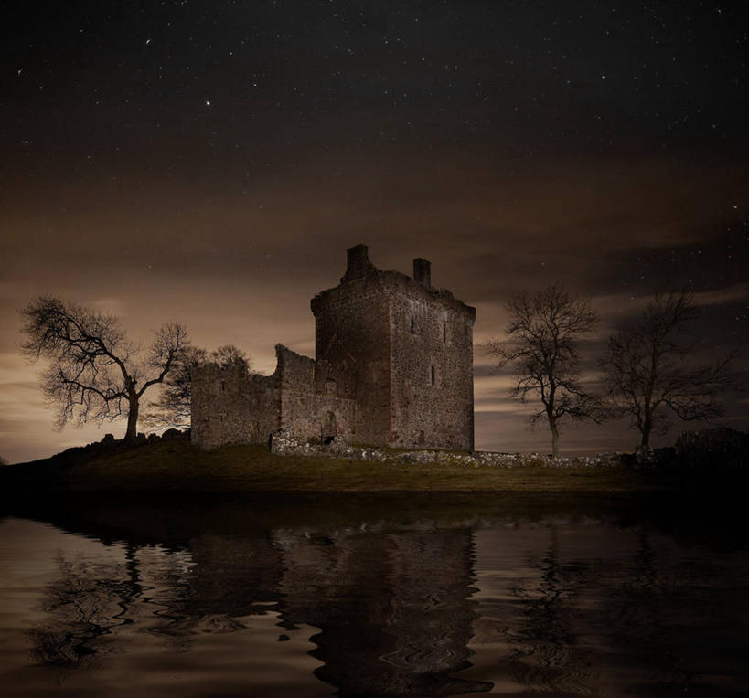无人,横图,室外,夜晚,海洋,建筑,英国,反射,城堡,云,历史,苏格兰,树,天空,自然,摄影,宁静,法夫,彩图