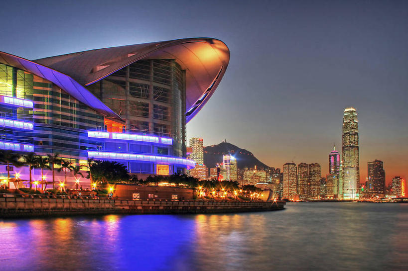 无人,横图,室外,夜晚,海洋,天际线,城市,建筑,摩天大楼,香港,摄影,宁静,照亮,中国文化,湾仔,金融区,彩图,旅行