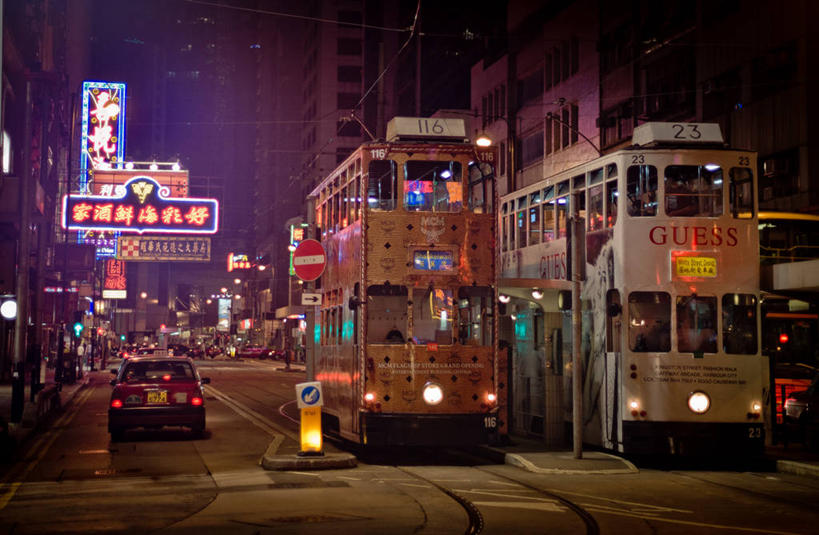 无人,横图,室外,夜晚,夜生活,城市,道路,建筑,街道,路,公路,汽车,香港,交通,双层巴士,车,交通工具,运输,摄影,照亮,载具,马路,彩图,旅行