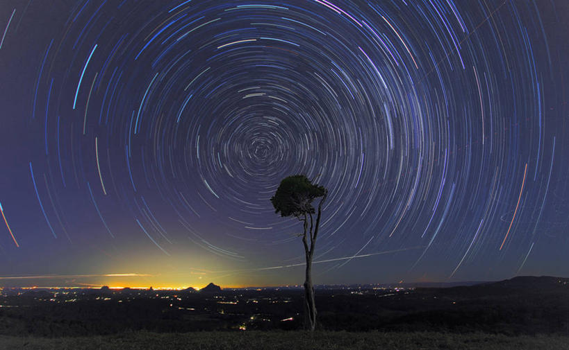 无人,横图,室外,夜晚,长时间曝光,山,澳大利亚,星星,树,风景,天空,自然,摄影,宁静,昆士兰州,布里斯班,彩图