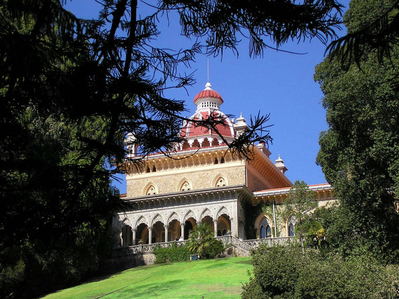 无人,宫殿,横图,室外,白天,建筑,葡萄牙,拱门,历史,草,树,摄影,万里无云,新特拉,彩图