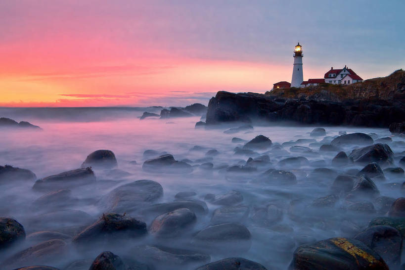 无人,横图,室外,长时间曝光,日出,海洋,美景,日落,道路,美国,信息,景观,晚霞,霞光,悬崖,落日,灯塔,交通,方向,天空,自然,黄昏,景色,彩霞,摄影,引导,指导,指引,宁静,早晨,自然风光,缅因州,波特兰,航标,夕照,薄暮,岩石,夕阳,彩图,傍晚,伊丽莎白角,导航,斜阳