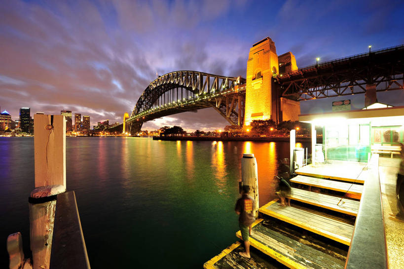 横图,室外,长时间曝光,日落,城市,建筑,澳大利亚,反射,云,桥,联系,摄影,照亮,悉尼,新南威尔士,彩图,钓鱼,海港,悉尼港桥