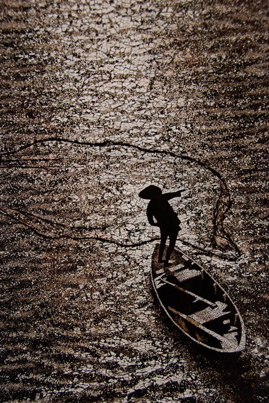 成年人,一个人,站,竖图,俯视,室外,渔业,湖,日落,水,船,越南,仅一个男性,纹路,纹理,运输,摄影,渔网,剪影,肌理,胡志明市,扔,彩图,高角度拍摄