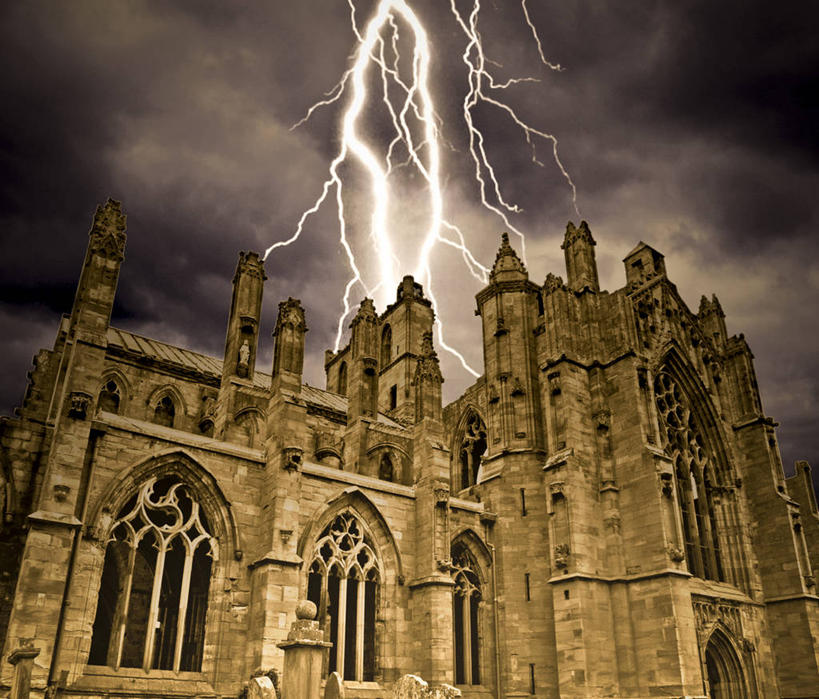 无人,横图,室外,夜晚,闪电,建筑,英国,乌云,拱门,天气,历史,天空,摄影,雷雨,彩图,梅尔罗斯修道院