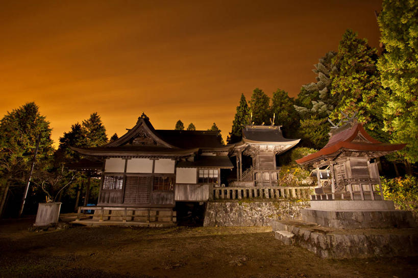 无人,横图,室外,夜晚,建筑,日本,日本文化,树,天空,摄影,宗教,冈山县,彩图