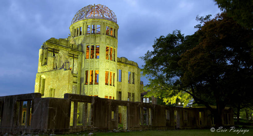 无人,横图,室外,建筑,广岛县,日本,日本文化,云,历史,树,天空,黄昏,摄影,圆顶建筑,广岛和平纪念公园,彩图