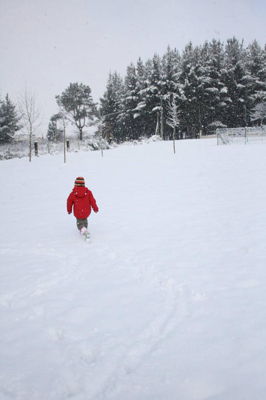 儿童,一个人,竖图,室外,白天,纯洁,雪,西班牙,树,背面,红色,天空,寒冷,可爱,童年,童趣,摄影,童真,烂漫,无邪,天真,步行,彩图