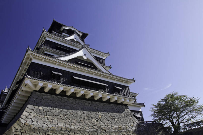 无人,横图,室外,白天,仰视,建筑,日本,日本文化,城堡,屋檐,云,历史,树,天空,摄影,九州,熊本,彩图,低角度拍摄