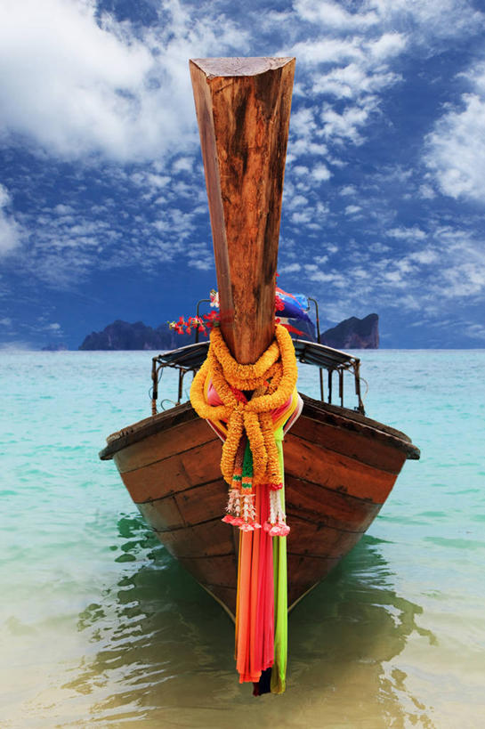 无人,竖图,室外,白天,海洋,山,泰国,停靠,木制,水平线,云,天空,自然,围巾,运输,摄影,停泊,玛雅湾,甲米,彩图,长尾船