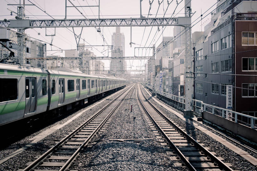 无人,横图,室外,白天,城市,路,铁路,火车,东京,日本,轨道,交通,铁轨,首都,天空,运输,摄影,彩图,电力电缆