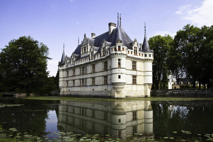 无人,横图,室外,白天,建筑,法国,欧洲,反射,城堡,池塘,云,塔,历史,树,摄影,西欧,法兰西,水生植物,法兰西共和国,法兰西第五共和国,安德尔.卢瓦尔省,中央大区,彩图