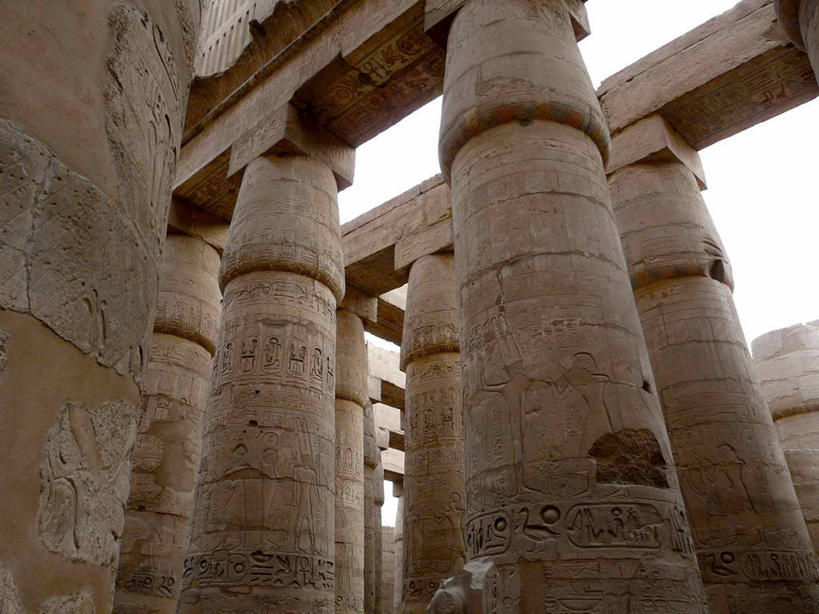 无人,横图,室外,白天,仰视,建筑,埃及,柱子,废墟,摄影,中东,卡尔纳克神殿,万里无云,埃及文化,彩图,低角度拍摄,埃及卢克索
