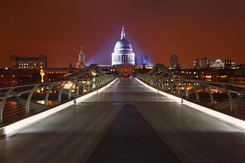 无人,横图,室外,夜晚,城市,建筑,英国,首都,摄影,照亮,基督教,圆顶建筑,万里无云,伦敦千禧桥,彩图,大教堂