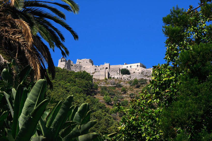 无人,横图,室外,白天,建筑,意大利,城堡,香蕉树,枝,历史,树,自然,摄影,灌木,香蕉叶,意大利文化,万里无云,萨勒诺,彩图