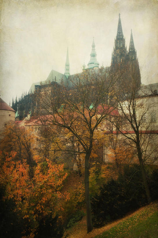 无人,竖图,室外,白天,建筑,欧洲,捷克,纹路,纹理,城堡,首都,历史,树,天空,自然,摄影,宗教,基督教,中欧,捷克共和国,肌理,波西米亚,布拉格,赫拉德卡尼城堡,秋天,彩图,大教堂