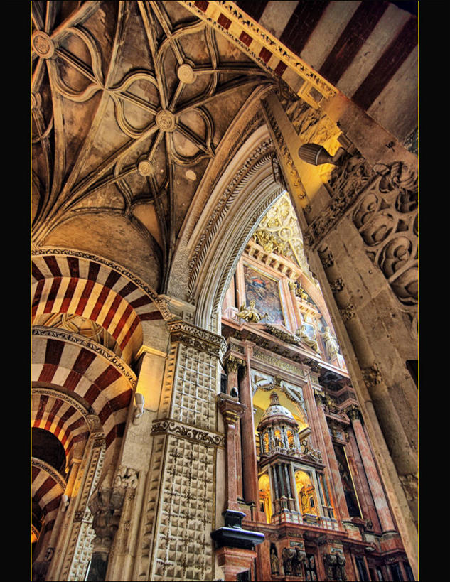 无人,竖图,室内,白天,仰视,天花板,建筑,西班牙,历史,地标建筑,摄影,宗教,伊斯兰教,宗教建筑,清真寺,阿拉伯风格,安达路西亚,科尔多瓦,式样,彩图,低角度拍摄