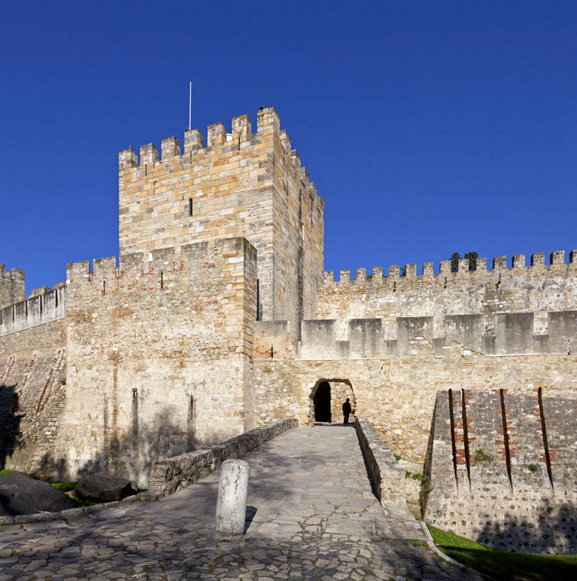 无人,竖图,室外,白天,建筑,路,葡萄牙,城堡,首都,历史,里斯本,摄影,万里无云,圣乔治城堡,彩图