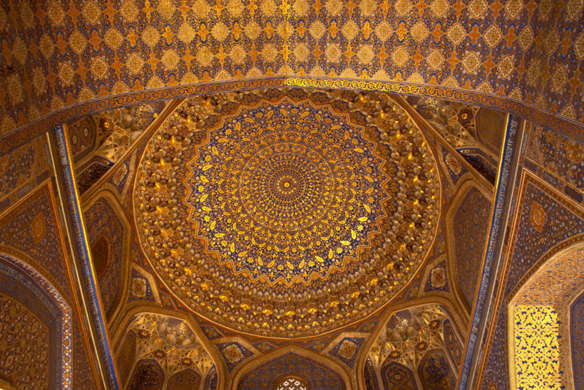 无人,横图,室内,特写,天花板,乌兹别克斯坦,瓷砖,摄影,宗教,伊斯兰教,圆顶建筑,宗教建筑,清真寺,式样,彩图