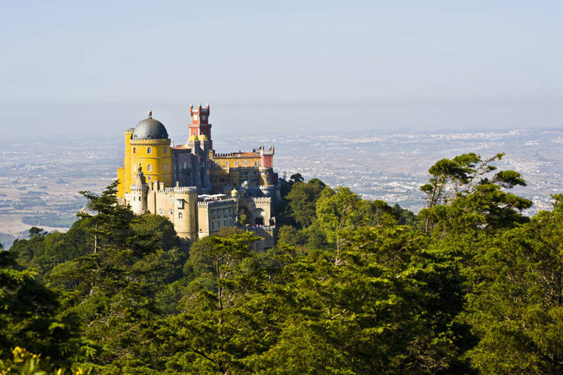 无人,宫殿,横图,室外,白天,山,植物,建筑,葡萄牙,历史,树,自然,摄影,圆顶建筑,新特拉,彩图