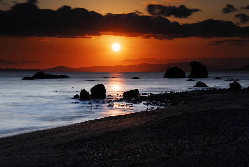 无人,横图,室外,长时间曝光,美景,日落,水,太阳,爱知县,日光,日本,反射,景观,宏伟,风景,自然,景色,摄影,宁静,自然风光,海滩,彩图