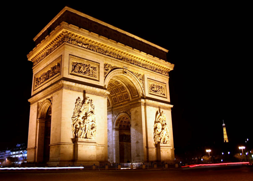 无人,横图,室外,夜晚,长时间曝光,建筑,法国,凯旋门,巴黎,拱门,首都,历史,天空,摄影,照亮,记忆,法国文化,彩图