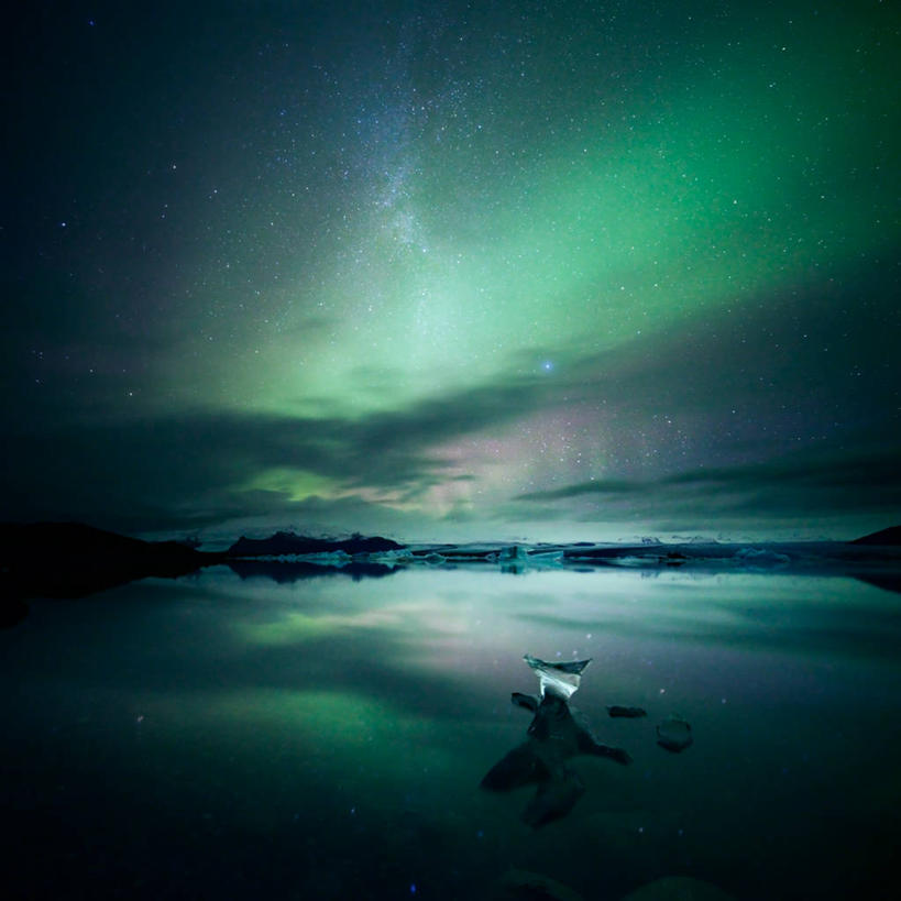 无人,方图,室外,夜晚,反射,云,冬天,风景,天空,自然,寒冷,摄影,宁静,冰河,天文学,潟湖,北极光,彩图,空间探索